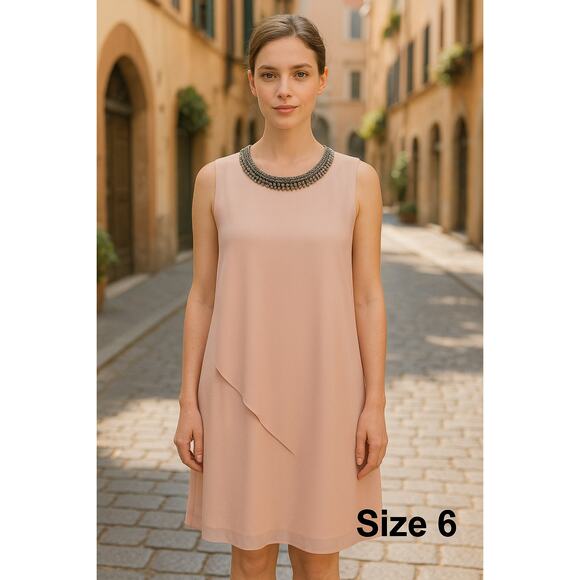 Blush Pink Chain Collar Tiered Dress DB EST 1962 Sz 6 Minimalist Cocktail Party - Picture 2 of 9